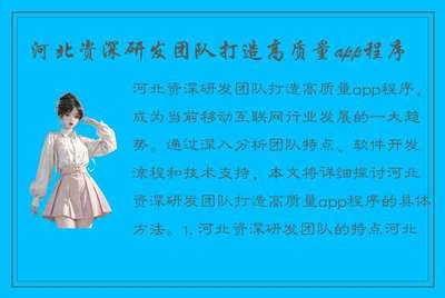 河北资深研发团队打造高质量app程序
